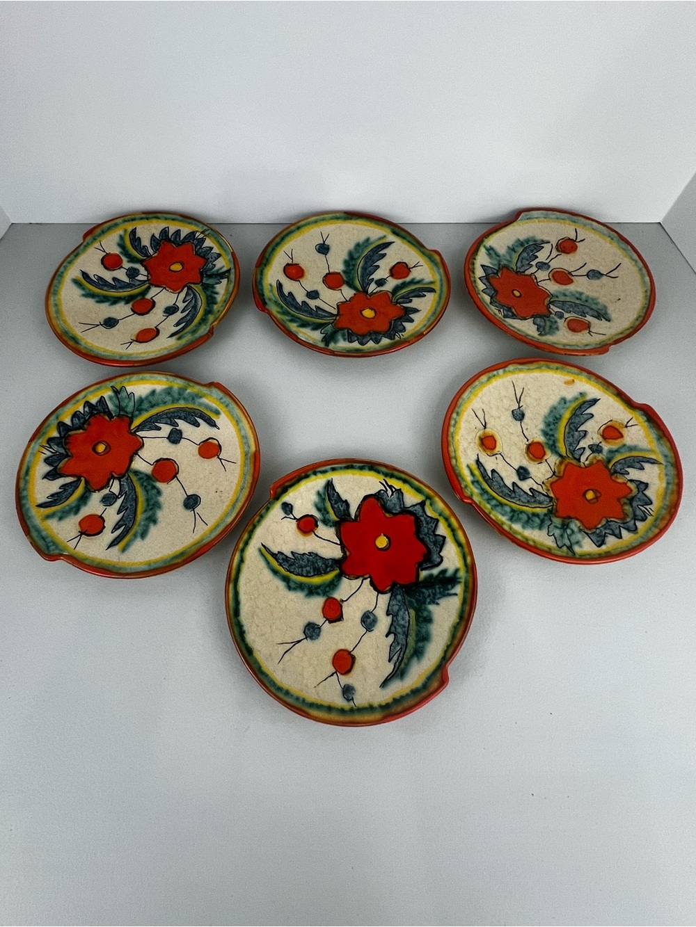 Vintage Zeller Keramik "Mexico" Notched Snack Plates - Set of 6